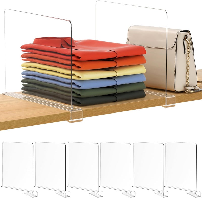 Famyards 6 Pack 12 Inches [Extra Tall Version] Clear Shelf Dividers for Organization, Acrylic Closet Shelf Vertical Shelves Organizer for Bedroom, Office and Kitchen - Image 1